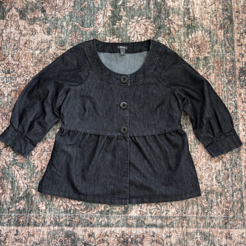 Vintage Kenneth Cole Reaction Denim Top 10 Babydoll Dark Wash Y2K Whimsigoth